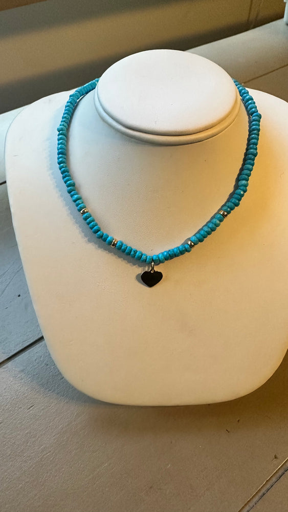 
            
                Load image into Gallery viewer, Turquoise heart rondel necklace
            
        