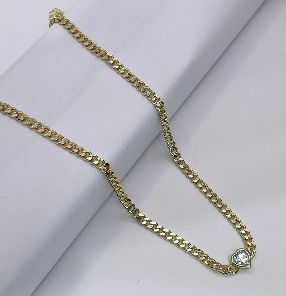 
            
                Load image into Gallery viewer, Cuban Link Bezel Heart Necklace
            
        