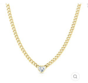 
            
                Load image into Gallery viewer, Cuban Link Bezel Heart Necklace
            
        
