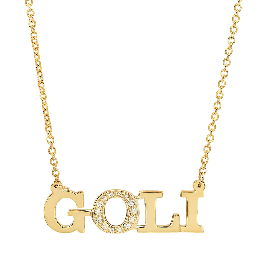 
            
                Load image into Gallery viewer, SOLID 14K GOLD NAME 4 LETTER PAVE DIAMOND NECKLACE
            
        