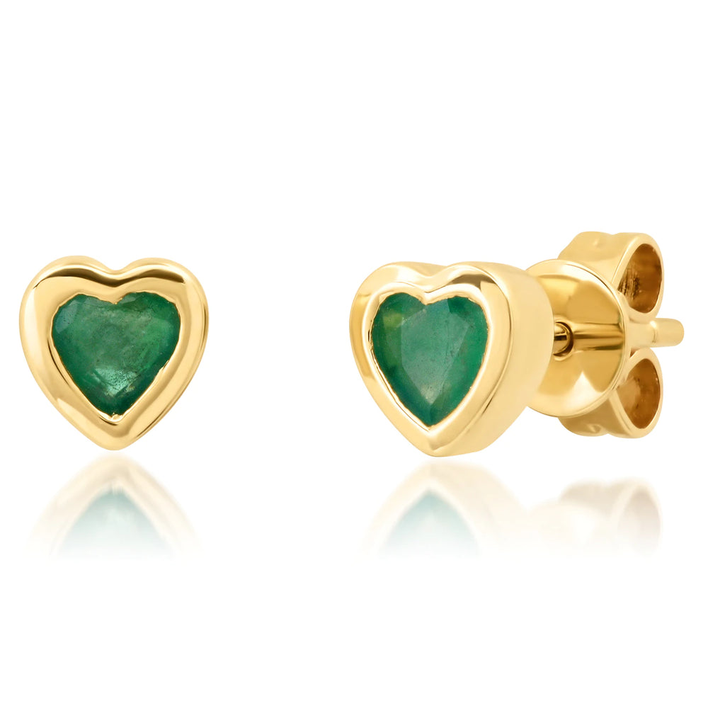 14K Gold, Emerald Heart Stud Earrings – Sabrina Design