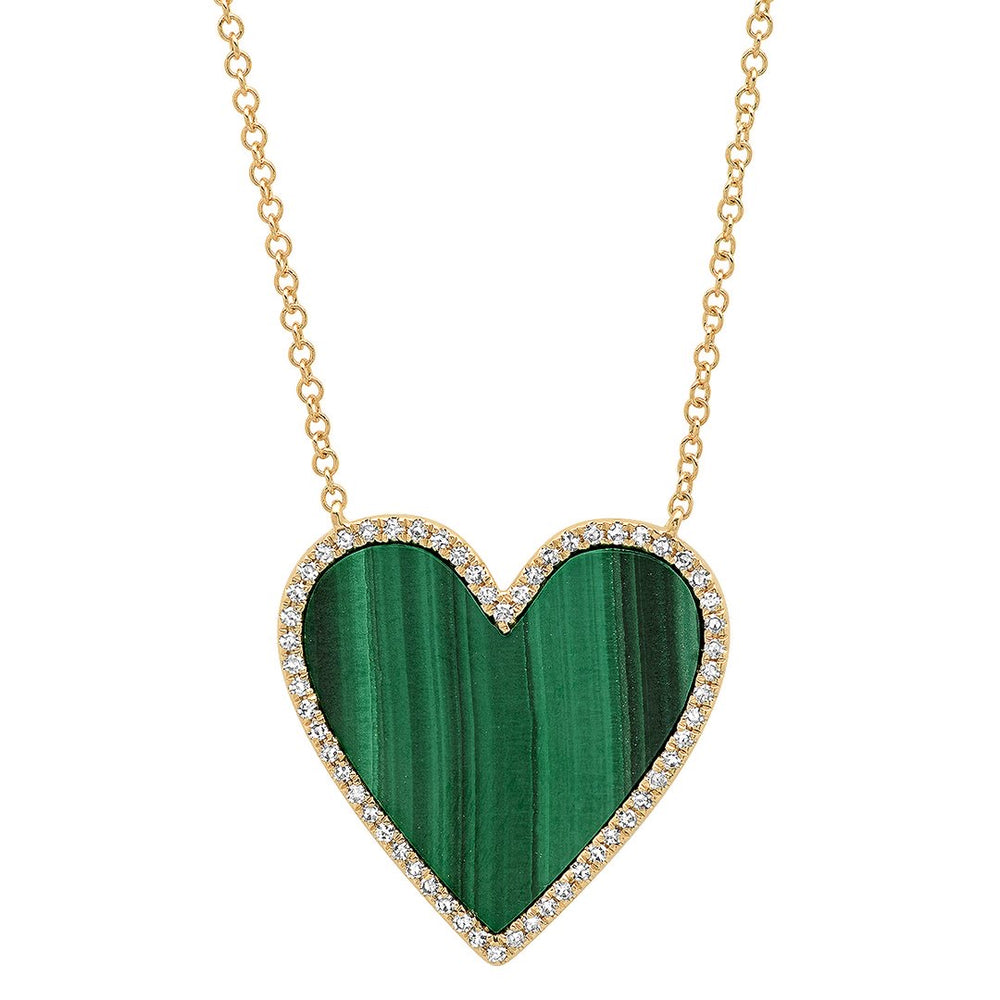 Malachite Heart with Diamond Frame Necklace