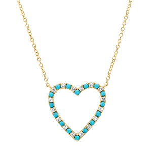 
            
                Load image into Gallery viewer, Diamond and Turquoise Open Heart Pendant Necklace
            
        