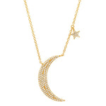 Diamond Crescent Moon with Star Dangle Necklace