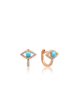 
            
                Load image into Gallery viewer, Turquoise and Diamond Evil Eye Protection Huggie Earrings
            
        