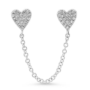 
            
                Load image into Gallery viewer, Double Pierce Diamond Heart Stud Chain Earrings
            
        