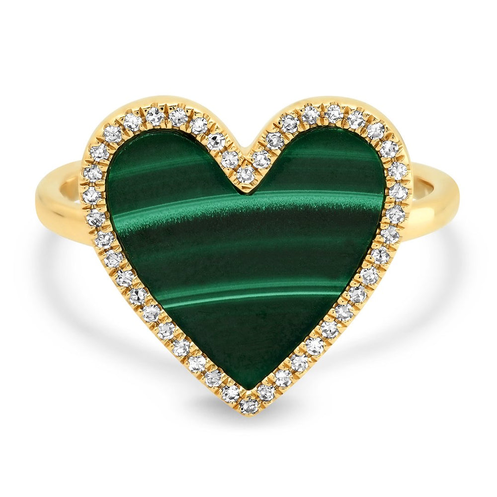 Malachite Heart with Diamond Frame Ring