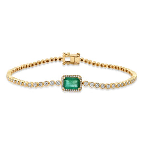 
            
                Load image into Gallery viewer, Emerald with Diamond Halo &amp;amp; Diamond Tennis Bracelet
            
        